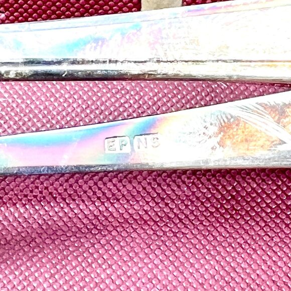 Vtg Estate Coronet Silver Plated Flatware Boxed Espresso Spoons Sugar Cube Tongs - Picture 3 of 7